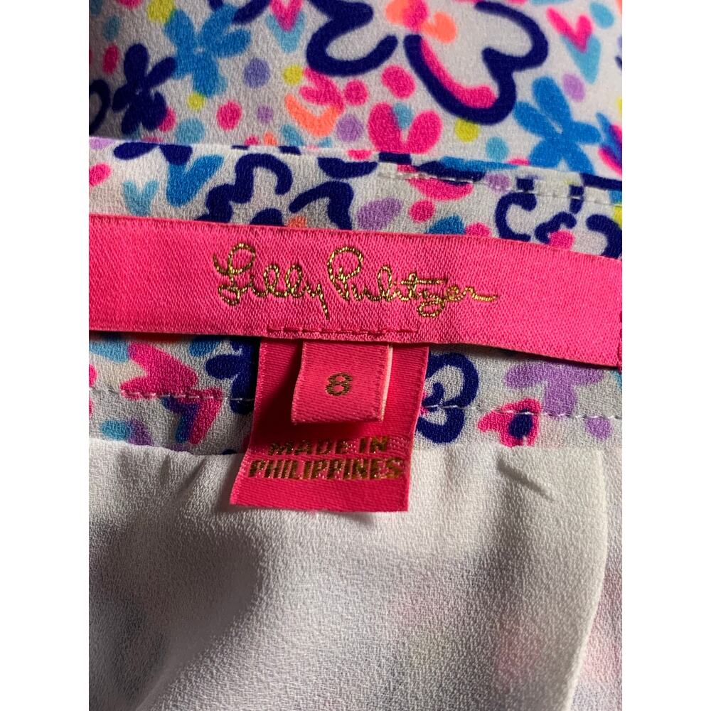 Lilly Pulitzer Womens 8 Floral Ruffle Mini Skirt Pink Blue Tiered Lined - Picture 13 of 16